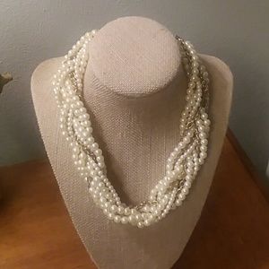 Statement Faux Pearl Gold Tone Twisted Necklace